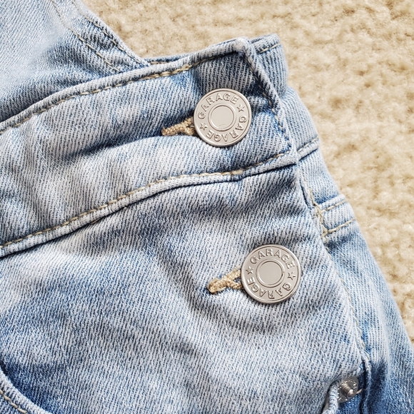 GARAGE stretch denim overalls light wash blue jeans straps short shorts Small - Picture 3 of 10